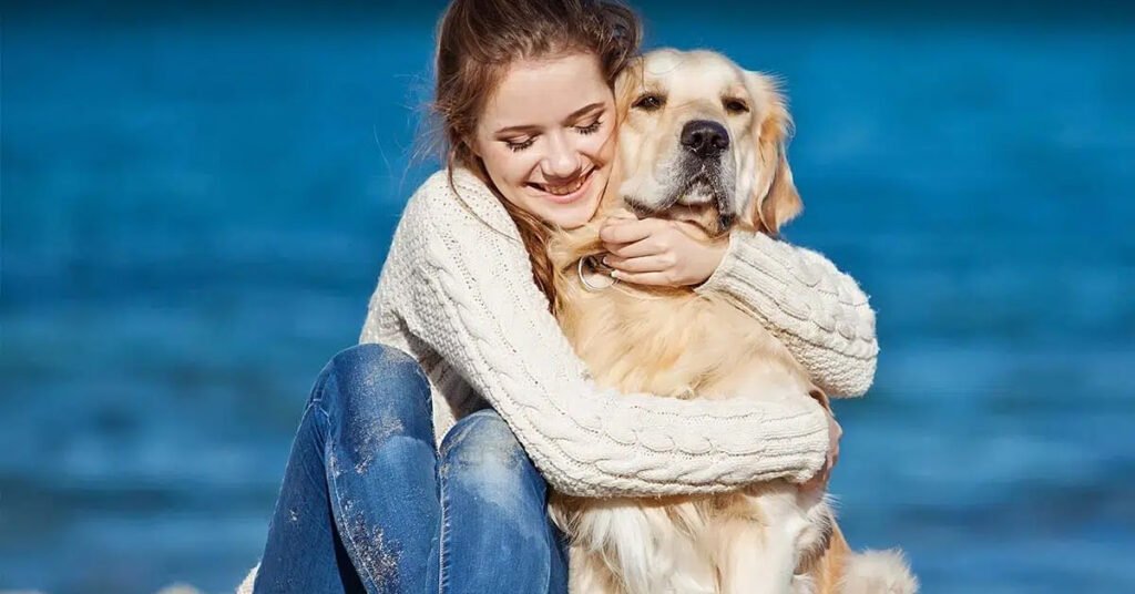 Girl with cute Dog showing love